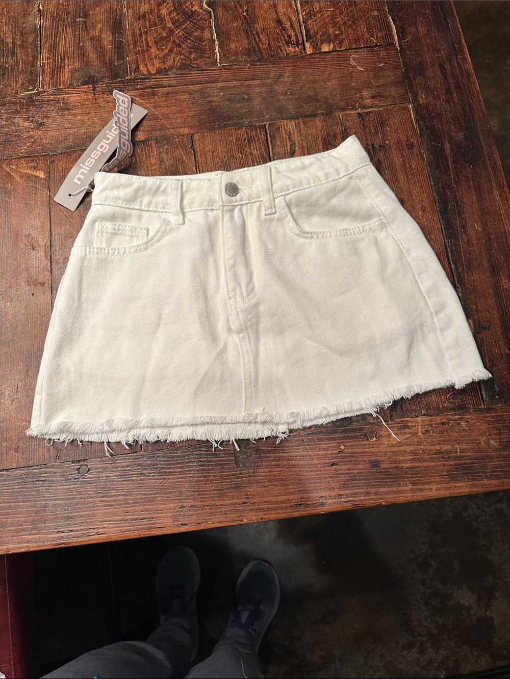 Missguided White Denim Mini Skirt with Frayed Hem